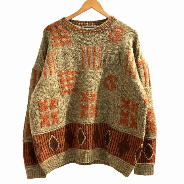 【中古】JJ.FARMER ヴィンテージ ニット セーター 総柄 茶 ブラウン L 【ベクトル 古着】 250215