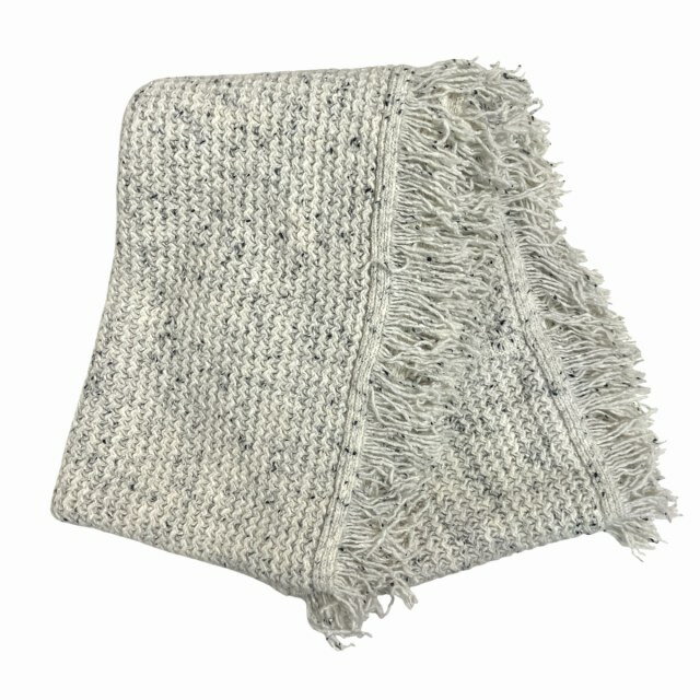 【中古】未使用品 クラブモナコ CLUBMONACO タグ付き スヌード マフラー ネックウォーマー 編み込み フリンジ 白 グレー レディース 【ベクトル 古着】 250302