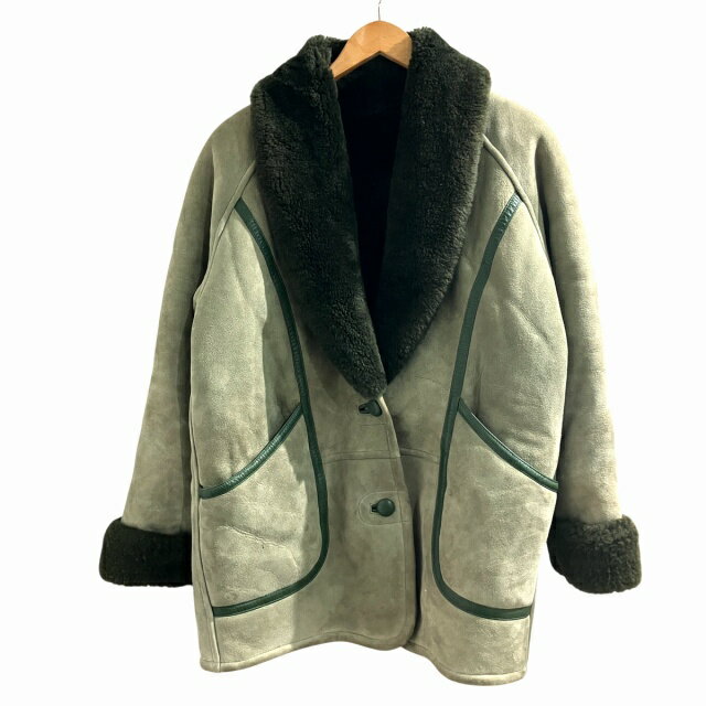 【中古】AUSTRALIAN S.C SHEEPSKIN ヴィンテージ ムートンコート ジャケット スエード ウール 緑系 カーキ 約L メンズ 【ベクトル 古着】 250226