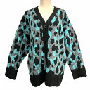 【中古】アズールバイマウジー AZUL by moussy 極美品 カーディガン ニット セーター レオパート ジャガード グレー 青系 大きいサイズ F フリーサイズ レディース 【ベクトル 古着】 250504