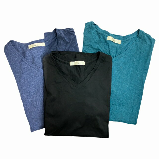 【中古】エディフィス EDIFICE 3点セット Tシャツ 半袖 Vネック L 黒 ブラック 紺 ネイビー 緑 グリー..