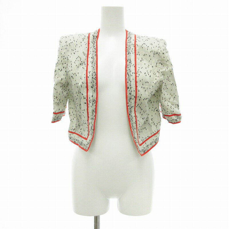 【中古】ジバンシィ GIVENCHY ノーカラージャケット リネン 総柄 ライン 8 XS ライトグレー /JS ■GY35 レディース 【ベクトル 古着】 241211