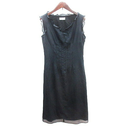 【中古】ノーリーズ Nolley's ワンピース ひざ丈 フリル Vネック ノースリーブ 黒 ブラック /AU レディース 【ベクトル 古着】 241118