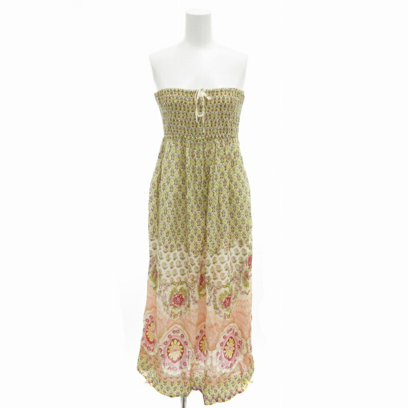 【中古】ジルスチュアート JILL STUART 美品 ベアトップワンピース ロング マキシ ギャザー 花柄 総柄 4 M 黄 イエロー 紫 パープル /GV レディース 【ベクトル 古着】 250105