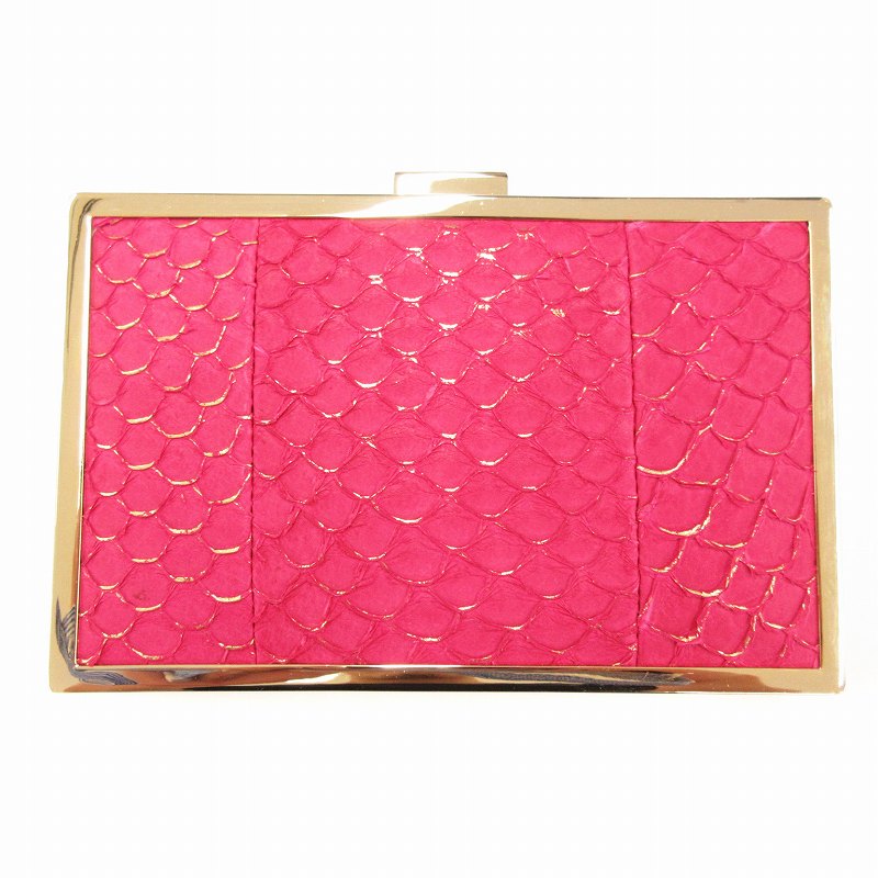 【中古】インガクリストファー INGE CHRISTOPHER ハンドバッグ クラッチ パイソン型押し レザー パーティーバッグ ピンク /JS ■GY27 レディース 【ベクトル 古着】 250214