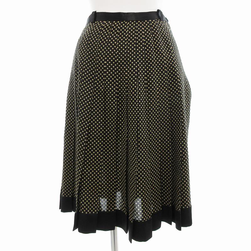 【中古】ジュンコシマダ JUNKO SHIMADA 美品 プリーツスカート フレア ドット柄 切替 ひざ丈 9 黒 ブラック /FF レディース 【ベクトル 古着】 250502