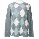 【中古】プラチナメイメイ PLATINUM mei-mei 美品 ニット セーター 長袖 シルク カシミヤ混 シルカシ アーガイル グレー系 X レディース 【...