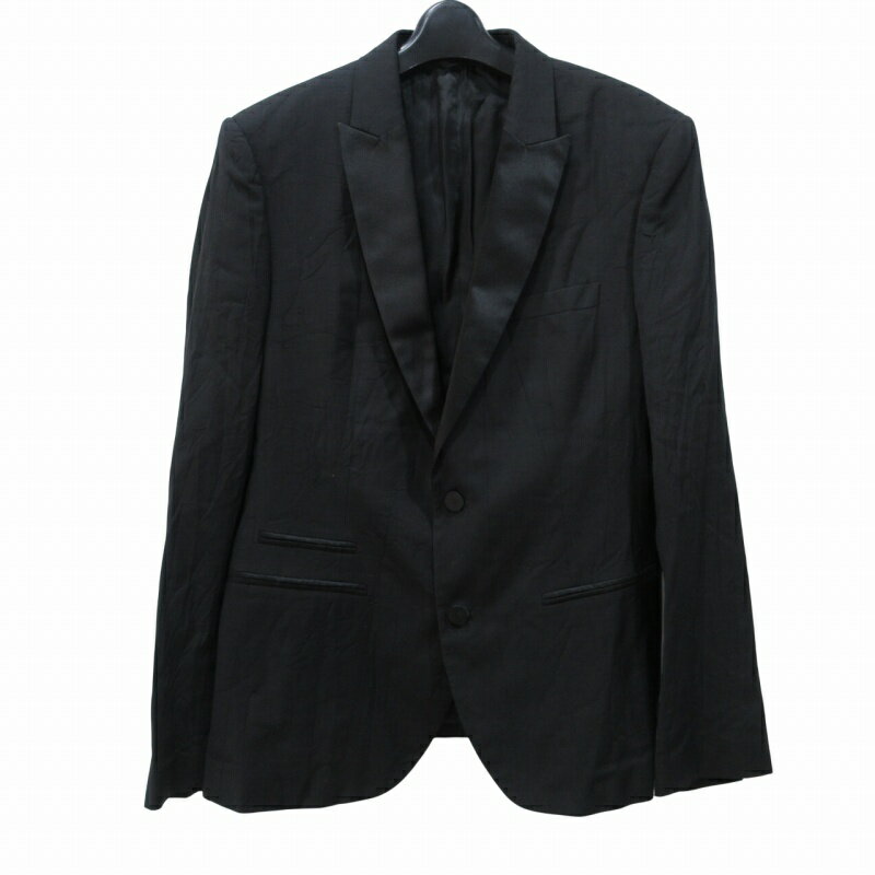 【中古】ニールバレット Neil Barrett テーラードジャケット ブレザー シワ加工 襟切替 2B 黒 ブラック 46 約L メンズ 【ベクトル 古着】 250701