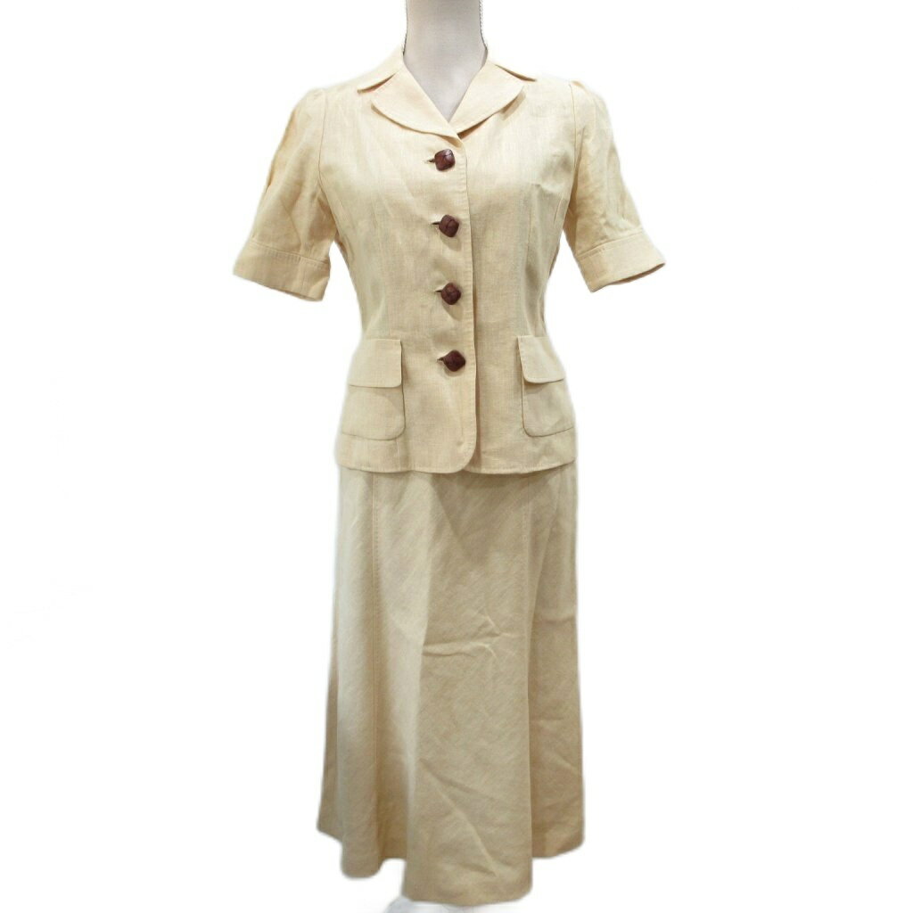【中古】スキャパ SCAPA セットアップ ジャケット ロングスカート リネン くるみボタン 半袖 ベージュ 38 約M レディース 【ベクトル 古着】 250821