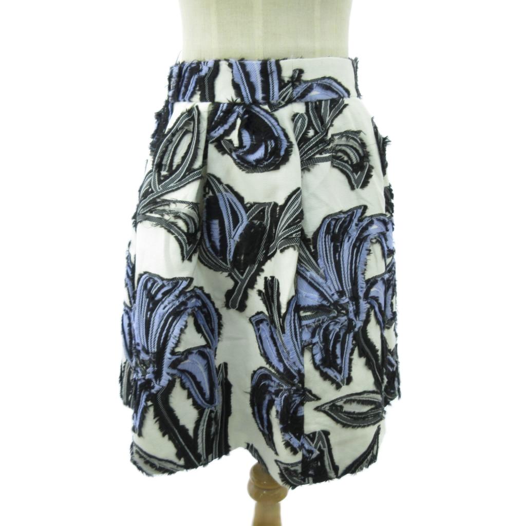 【中古】ポールカ PAULE KA スカート 花モチーフ 総柄 ひざ丈 38 白 紫 ホワイト パープル 0927 ■YHS4 レディース 【ベクトル 古着】 250927