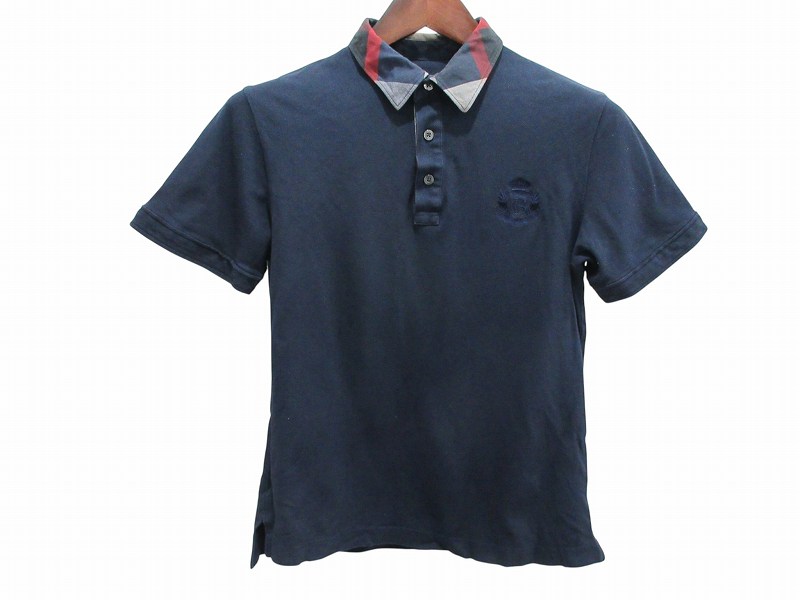 【中古】ブラックレーベルクレストブリッジ BLACK LABEL CRESTBRIDGE ポロシャツ 半袖 ネイビー 襟チェック Mサイズ メンズ 【ベクトル 古着】 260423