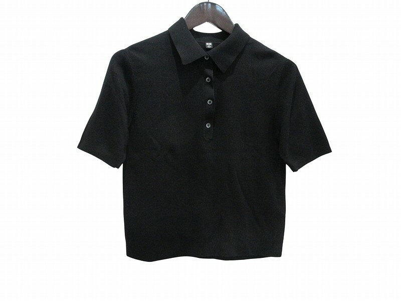 【中古】ユニクロ UNIQLO ニットポロシャツ 半袖 ブラック Mサイズ レディース 【ベクトル 古着】 260807