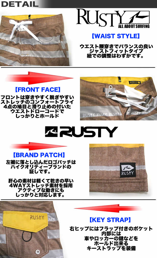 サーフパンツメンズ ボードショーツ RUSTY ラスティー メンズ ボーダー柄 水陸両用ストレッチハーフサーフパンツ 【あす楽対応】【水着】914454 2