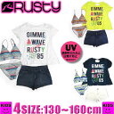 女の子 水着 セット RUSTY ラスティー キッズ　サーフブランド ワイドTシャツ & デニムショートパンツ付き ビキニ4点セット ジュニア 130|140|150|160968805