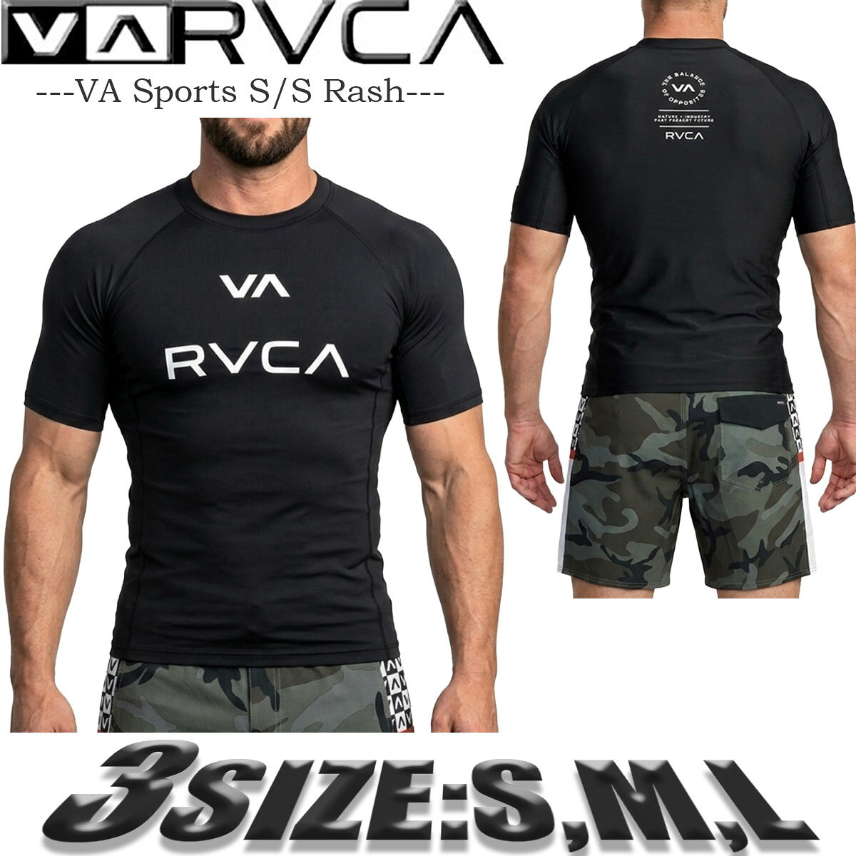 [Next-Day Delivery Available] RVCA Men's Rash Guard, Short Sleeve, Sportswear, Quick-Drying Swimwear, Surf Brand, for Strength Training, Fitness, Yoga, and Workouts. [Next-Day Delivery Available] BF041-881