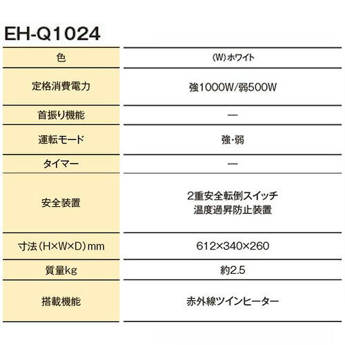 【4台セット】トヨトミ EH-Q1024(W) ホワイト 電気暖房機 赤外線ツインヒーター TO...