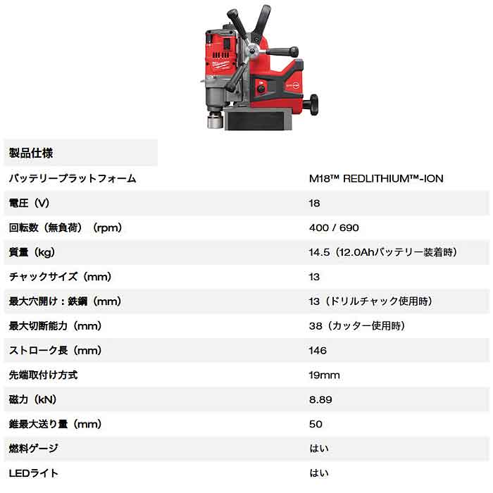 ミルウォーキー　M18 FUEL 磁気ボール盤　M18 FMDP-0C0 JP