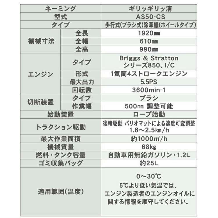 【法人様限定販売】 ギリッギリッ清 AS50-CS 歩行式(ブラシ式)除草機(ホイールタイ...