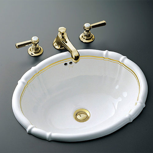 Rakuten - CERA GIORGIO OLD AMERICA ジョルジオオールドアメリカ 洗面器 ゴールドライン GG1101R-GL 490×395 重量8.9kg セラ