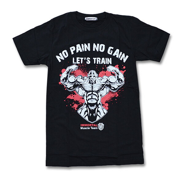 NO PAIN NO GAIN おもしろ Tシャツ 黒 S/M/L/XLサイズ ボディビル 筋トレ マッスル トレーニング メンズ コットン