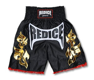 【送料無料】限定 ボクシングトランクス　REDICE　黒 ゴールドTATTOO S/M/L/XL ムエタイパンツ キックボクシング ボクシングパンツ ロングタイプ 子供用 大人用 ブラック