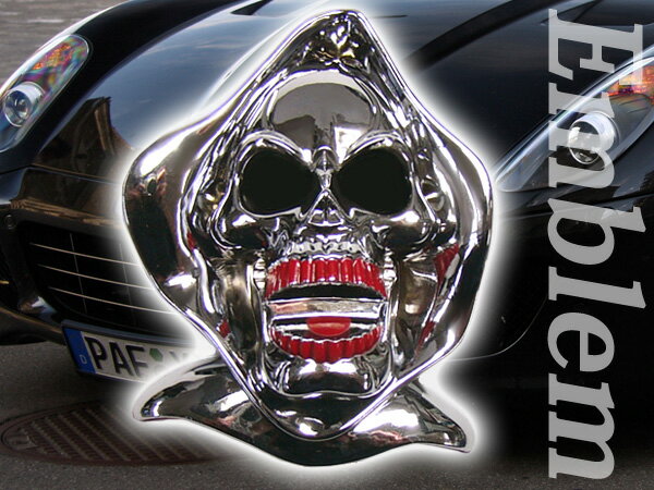 送料無料 ドクロ 車用エンブレム 死神 W96×H121×D31mm BIGサイズ (XT-188)