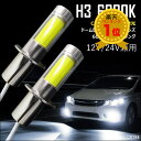 送料無料 12V/24V 兼用 LED フォグランプ H3 ショートバルブ 白 2個セット（284）COBチップ360°発光 プロジェクターレンズ