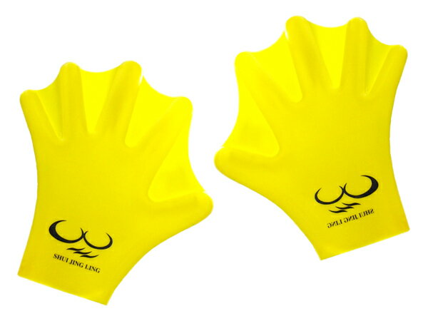 スイミング アクアグローブ 水中グローブ 手袋 かっぱの手 子供用 キッズ 男女兼用 フリーサイズ 黄色 16×17cm