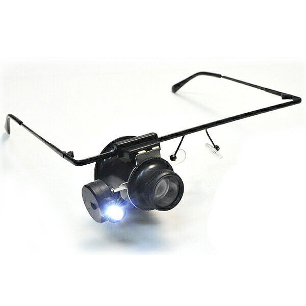 送料無料 LEDライト付眼鏡型ヘッドルーペ 倍率20倍! メガネ型拡大鏡　D