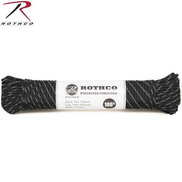 店内15％OFF開催中◆ROTHCO ロスコ POLYESTER 550LB パラシュートコード 100フィート BLACK WREFLECTIVE TRACERS リフレクター（反射素材） 靴ひも テント タープ ロープ ギフト プレゼント WIP メンズ ミリタリー アウトドア 父の日