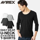 ポイント10倍!AVIREX アビレックス 8分袖 Uネック Tシャツ デイリーウエア 6143509 無地 白 Uネック インナー トップス メンズ ミリタリ...