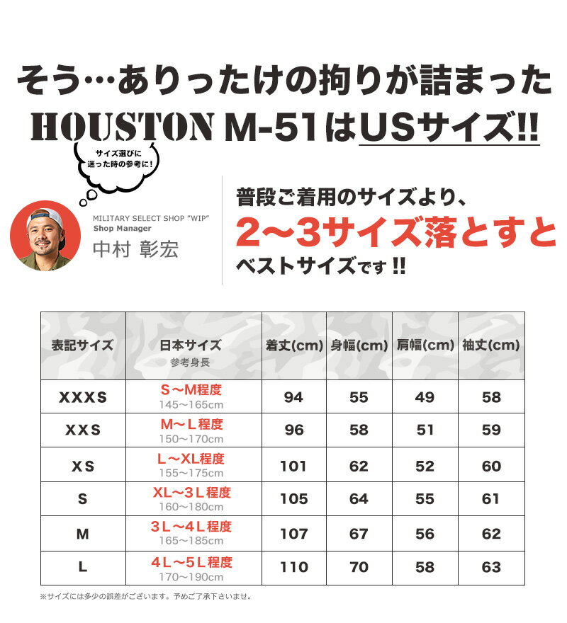 今だけ15%OFF◆HOUSTON ヒューストン 米軍 M-51 パーカー モッズコート ミリタリー M51 3シーズン対応 大きいサイズ メンズ ミリタリー ロングコート 送料無料 ビジネス mss WIP