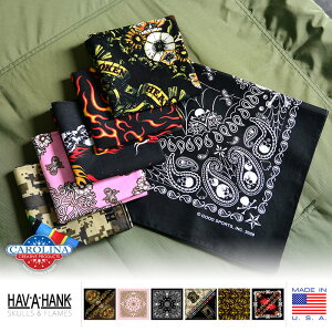 クーポンで最大15%OFF！自作マスクに最適！【あす楽】HAV-A-HANK ハバハンク MADE IN U.S.A. SKULLS&FLAMES バンダナ 6色 WIP メンズ ミリタリー アウトドア 夏 マスク バンダナマスク 敬老の日