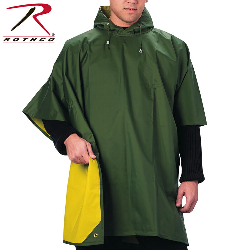 【18%OFFクーポン対象】ROTHCO ロスコ リバーシブル ラバーナイロン ポンチョ 【3624】 ミリタリー レインウェア 雨具 レインポンチョ 梅雨 防水 レインコート 雨合羽 梅雨 防水 スポーツ アウトドア WIP メンズ ミリタリー アウトドア プレゼント