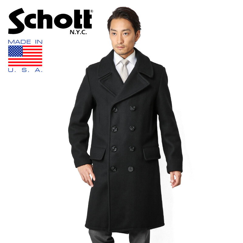 ポイント10倍！Schott ショット 714US ロングメルトンピーコート NAVY 7331【クーポン対象外】｜メンズ Pコート ウールコート アウター ジャケット ダブル カジュアル アメカジ ブランド おしゃれ 大きいサイズ 送料無料 春 プレゼント ギフト