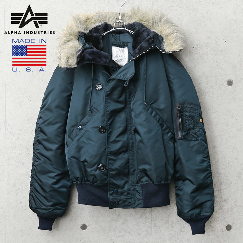 今だけ20％OFF★【あす楽】ALPHA INDUSTRIES アルファインダストリーズ MADE IN USA N-2B フライトジャケット AIR FORCE BLUE【クーポン対象外】｜ミリタリージャケット ボマージャケット N2B メンズ アウター フード ファー デッドストック おしゃれ ネイビー 冬 春【T】