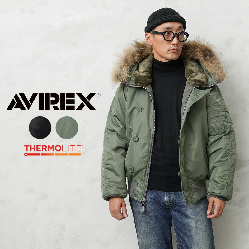 AVIREX アビレックス 7833952022 THERMOLITE N-2B フライトジャケット COMMERCIAL MODEL リアルファー【クーポン対象外】【T】｜メンズ アウター ミリタリー 大きサイズ 中綿 着丈短め カジュアル カーキ ナイロン ブランド おしゃれ 秋 冬 父の日