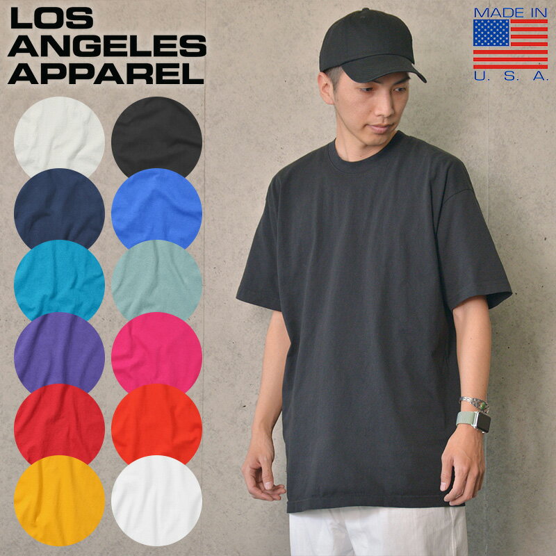 クーポンで10%OFF★LOS ANGELES APPAREL ロサンゼルスアパレル 1801GD 6.5oz ガーメントダイ クルーネックTシャツ MADE IN USA / メンズ レディース トップス カットソーくすみカラー 半袖 無地 厚手 ブランド アメリカ製 父の日