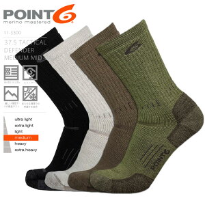 【クーポンで15%OFF】【あす楽】POINT6 ポイントシックス 37.5 Tactical Defender Medium Mid-Calf クルーソックス MADE IN USA【Sx】｜メンズ 靴下 登山 行軍 アウトドア レジャー ブランド 速乾性 抗菌 消臭 クッション性 メリノウール タクティカルライン 夏【T】