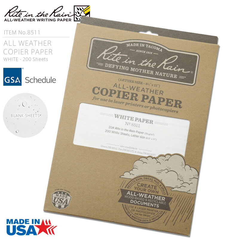 クーポンで最大18%OFF★【あす楽】 Rite In the Rain ライトインザレイン 米軍使用 ALL WEATHER COPIER PAPER 防水コピー用紙 WHITE 200 Sheets 8511 メンズ ミリタリー アウトドア セール【T】…