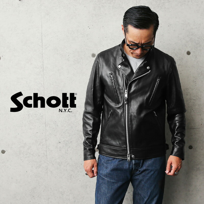 ショット ライダースジャケット メンズ Schott ショット 3101048 ダブル ブレスト ライダースジャケット【7823950077】【クーポン対象外】【T】 ｜ メンズ レザージャケット 革ジャン 本革 シープスキン バイク ツーリング カジュアル アメカジ ブランド 秋 冬 送料無料 プレゼント ギフト 父の日