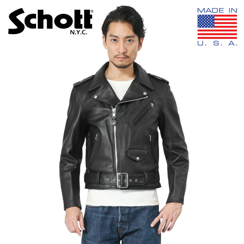 ポイント10倍！Schott ショット 7007 613US VINTAGE ONESTAR ライダースジャケット【クーポン対象外】【T】｜メンズ アウター 革ジャン ダブルライダースジャケット レザージャケット 本革 牛革 ブランド おしゃれ バイカー ツーリング 黒 ブラック 秋 冬 父の日