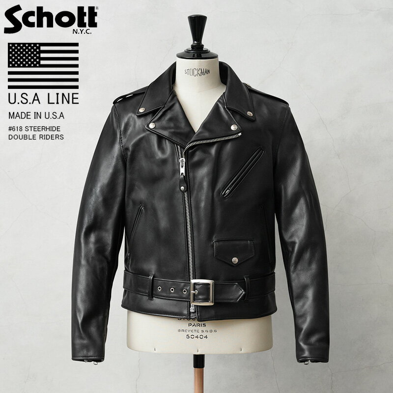 ショット 洋服 メンズ 【あす楽】ポイント10倍！Schott ショット USA LINE 618 ステアハイド ダブルライダース レザージャケット MADE IN USA【クーポン対象外】【T】｜メンズ アウター 本革 アメリカ製 正規品 ジップアップ 大きいサイズ ブランド かっこいい おしゃれ 父の日