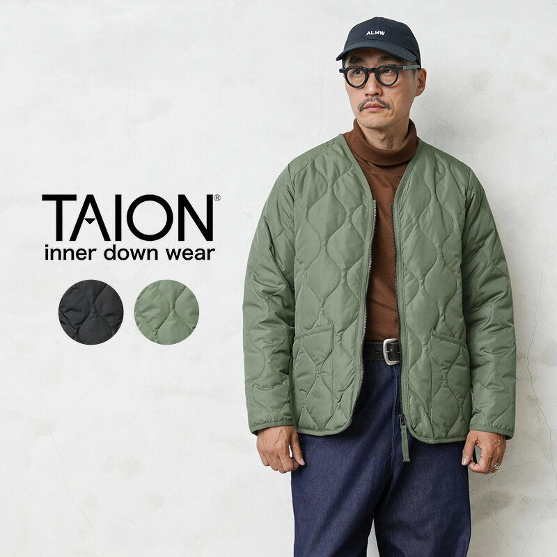 クーポンで10 OFF★【あす楽】TAION タイオン TAION-101ZML-1 MILITARY LINE Vネックジップ ダウンジャケット【B1】【Sx】【T】｜キルティング ライナー アウター インナーダウン 中綿 ミリタリー カーキ オリーブ メンズ おしゃれ ブランド 秋 冬 送料無料 セール sale