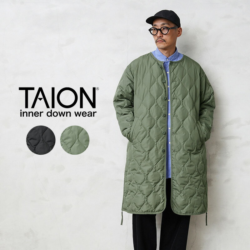 【あす楽】クーポンで15%OFF★TAION タイオン TAION-104BML-1 LONG MILITARY LINE クルーネックボタン ダウンコート【Sx】【T】｜ミリタリー インナーダウン キルティングライナー コート メンズ 防寒 保温 暖かい 撥水 大きいサイズ おしゃれ 秋 冬 WAIPER 楽天