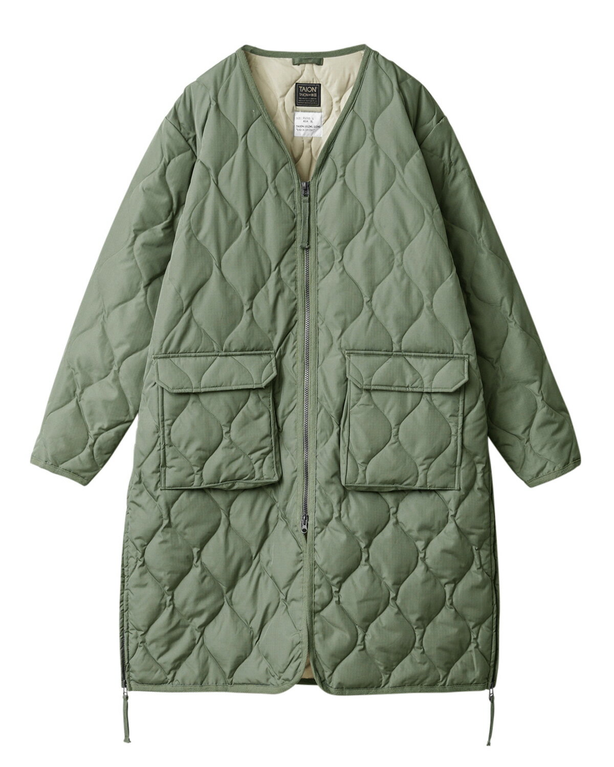 キルティング ロングコート ベージュ タイオン　TAION Lサイズ 楽天市場】タイオン パイピングフード ロングダウンコート TAION