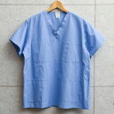 ミリタリーシャツ メンズ / サープラス業者放出品 米軍使用 BLUE SCRUB シャツ/ メディカルシャツ ホスピタルシャツ スクラブシャツ トップス ノーカラー Vネック 大きいサイズ 半袖 無地 ブルーWAIPER 春 プレゼント ギフト