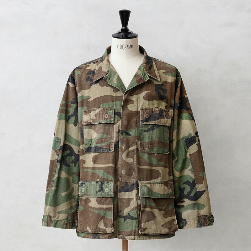 実物 USED 米軍 BDU WOODLAND CAMO ジャケット 中期型 リップストップ｜ミリタリージャケット フィールドジャケット メンズ アウター 軍放出品 軍モノ 大きいサイズ 古着 おしゃれ カモフラージュ