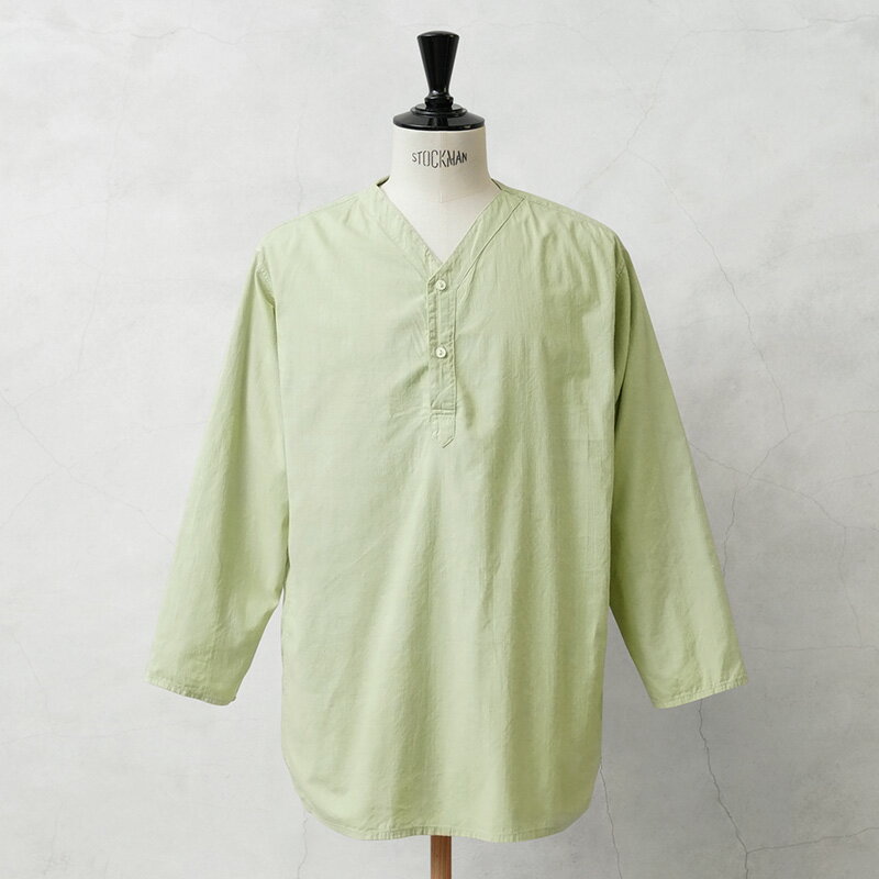 実物 新品 デッドストック ロシア軍 80s ヘンリーネック スリーピングシャツ PISTACHIO GREEN染め【クーポン対象外】【I】｜メンズ トップス スクエアカット 七分袖 カジュアル 襟なし バンドカラー 古着 ファッション おしゃれ 父の日