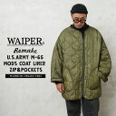 WAIPER.inc 実物 USED 米軍 リメイク M-65 モッズコート用ライナー ファスナー＆ポケット付き キルティング ジャケット【クーポン対象外】【I】｜メンズ アウター 大きいサイズ ミリタリー カーキ オリーブ 中綿 防寒 古着 おしゃれ